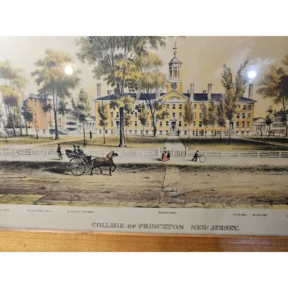 Color Lithograph Print Framed College of Princeton NJ Nassau Hall 1860 17x14 - Picture 3 of 6